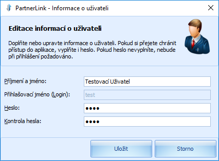 Vytvoření nového uživatele
