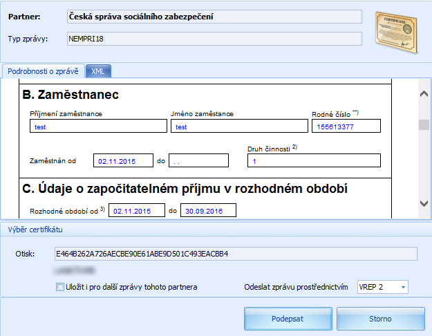 Detail zprávy - Formulář
